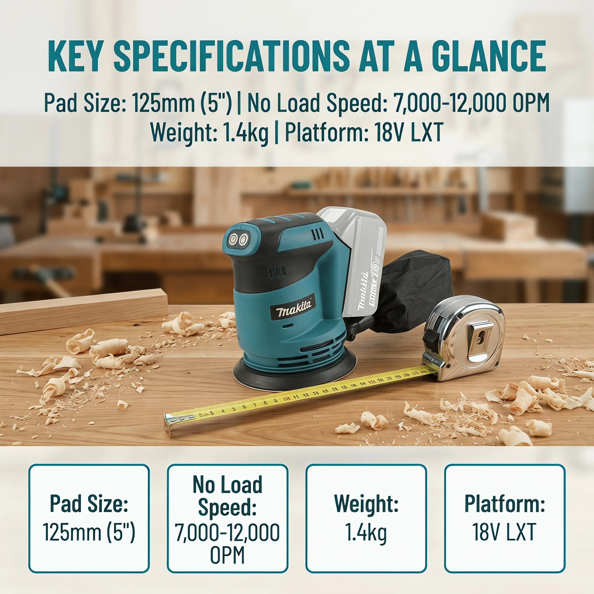 Makita DBO180Z 18V Cordless Ra - Random Orbital Sander recension och pris